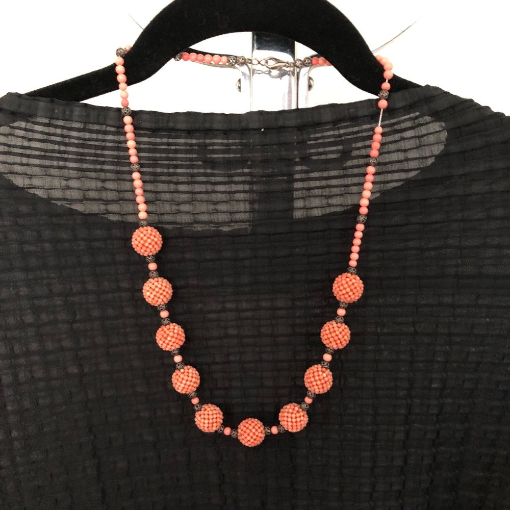 Pink Coral Necklace with Indian Silver Beads